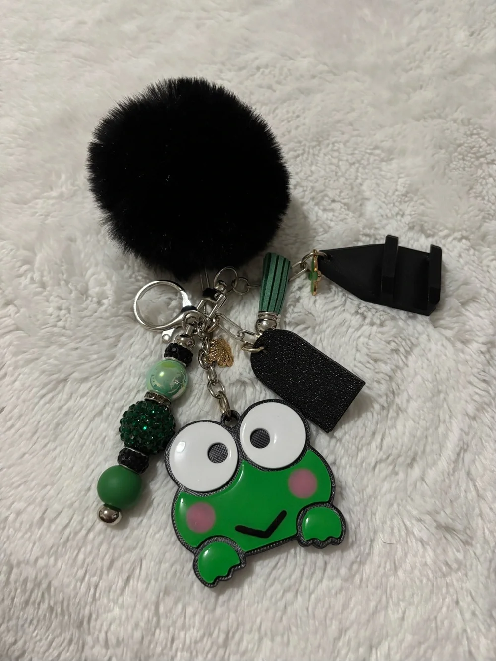 Cute Keroppi Pom-Pom Keychain Charm